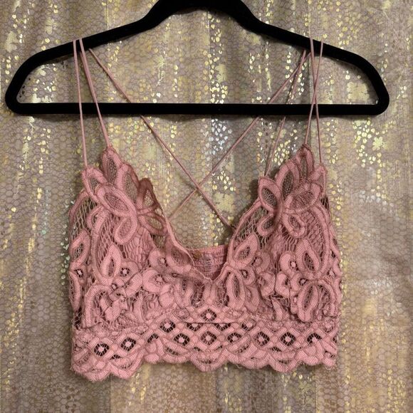 Free People One Adella Dusty Rose Pink Mauve Crochet Bralette Medium - Picture 1 of 8